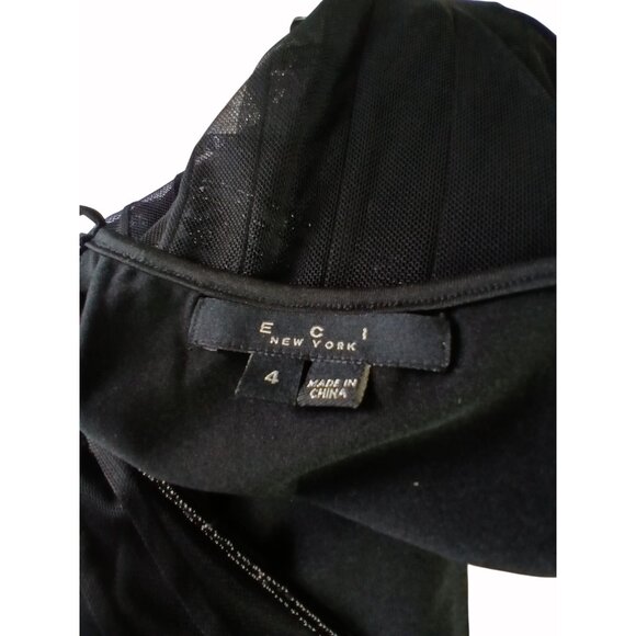 ECI New York Black Mesh Evening Dress Beaded Waist Size 4 Illusion Empire  Lined - Picture 12 of 15